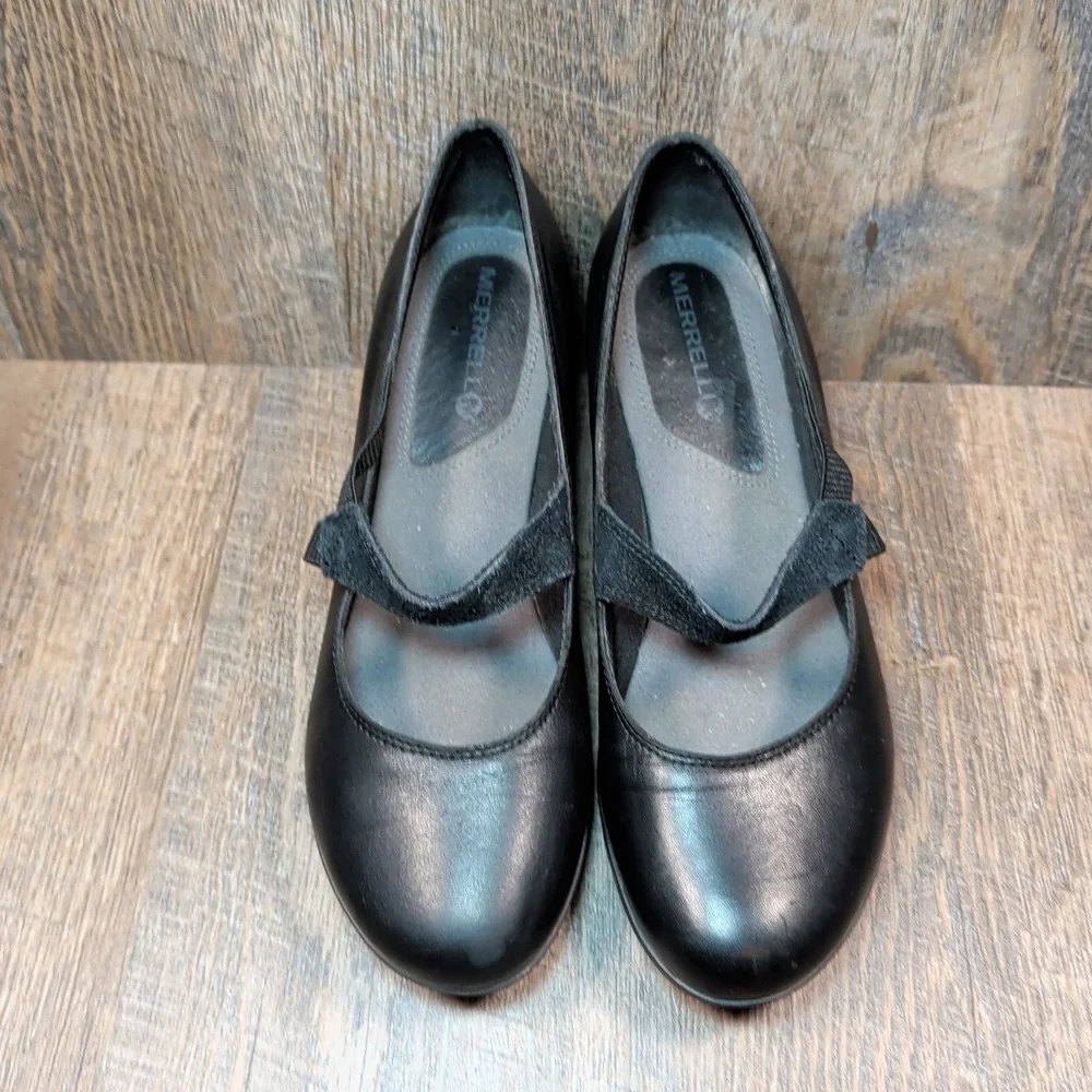 Merrell Evera Draft Black Leather Mary Jane Heel Comfort Shoes Women's Size 11
